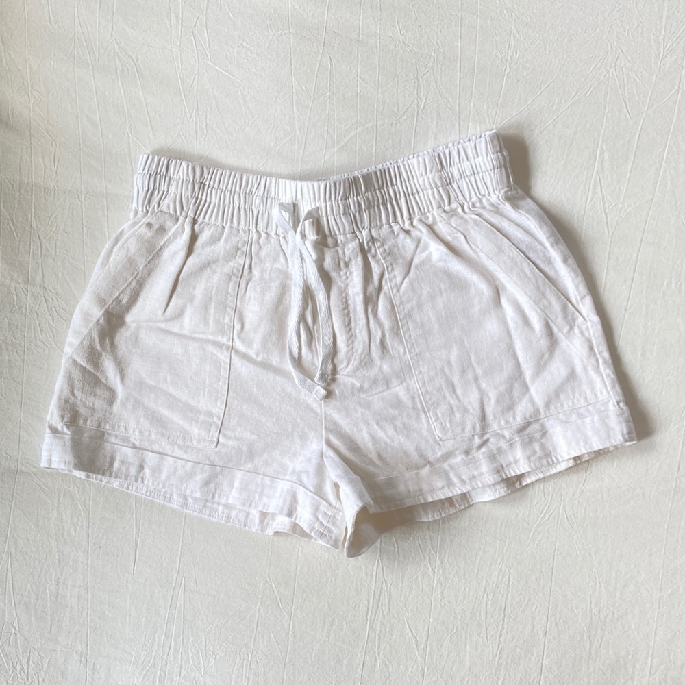 White Linen Blend Shorts